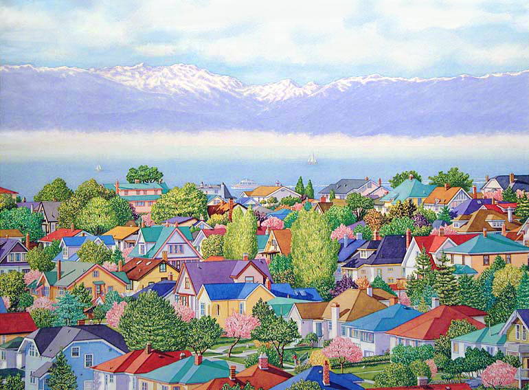 Fairfield-Rooftops, Victoria Watercolour painting by Barbara Weaver-Bosson